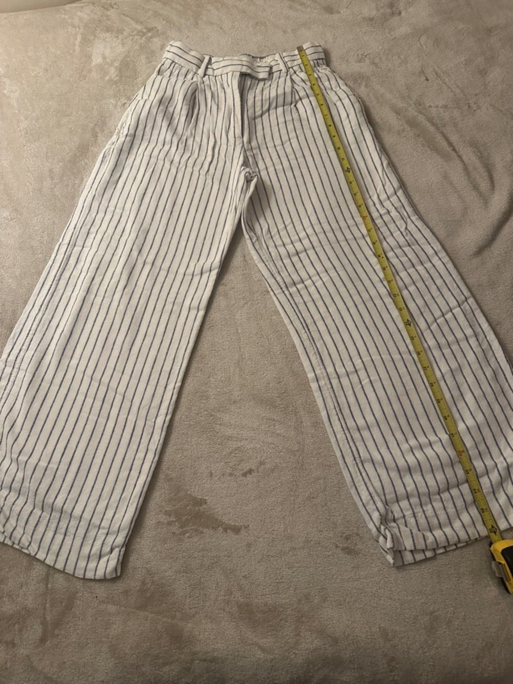 Abercrombie & Fitch White Pants with Navy Stripe Detail